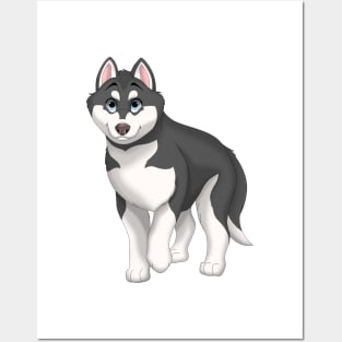 Black and White Siberian Husky Dog Blue Eyes Posters and Art